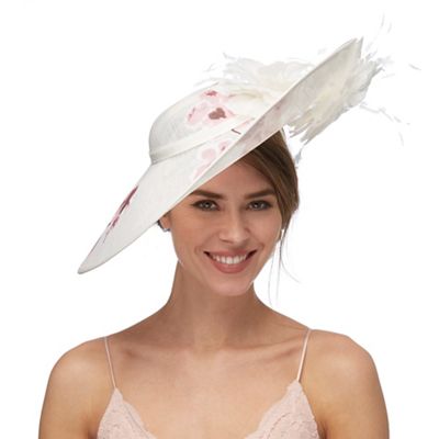 White oriental floral saucer hat